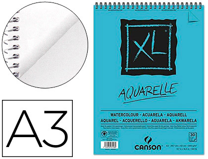 BLOC DIBUJO ACUARELA CANSON XL AQUARELLE GRANO FINO DIN A3 MICROPERFORADO ESPIRAL 29,7X42 CM 30 HOJAS 300 GR