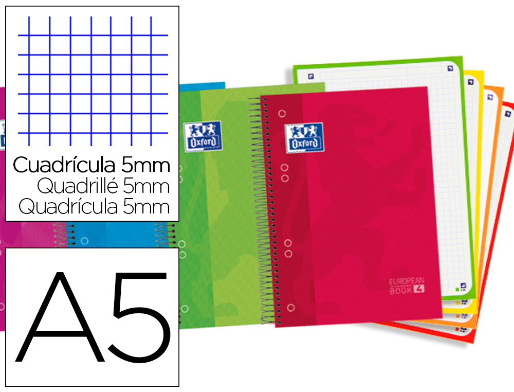 CUADERNO ESPIRAL OXFORD TAPA EXTRADURA OPTIK PAPER MICROPERFORADO DIN A5 120 H 50% HOJAS GRATIS CUADROS 5 MM