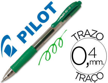 BOLIGRAFO PILOT G-2 VERDE TINTA GEL -RETRACTIL -SUJECION DE CAUCHO