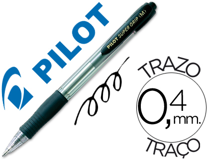 BOLIGRAFO PILOT SUPER GRIP NEGRO RETRACTIL SUJECION DE CAUCHO TINTA BASE DE ACEITE