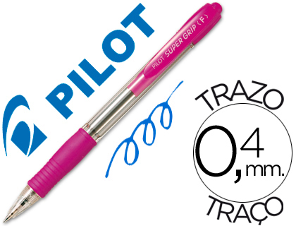 BOLIGRAFO PILOT SUPER GRIP ROSA -RETRACTIL -SUJECION DE CAUCHO -TINTA BASE DE ACEITE