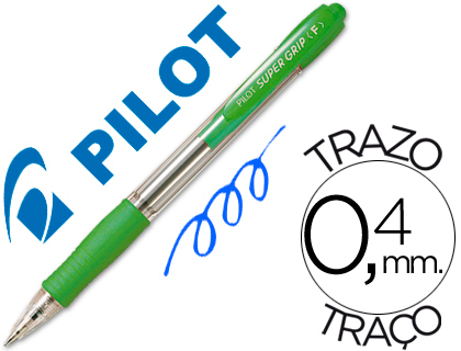 BOLIGRAFO PILOT SUPER GRIP VERDE CLARO -RETRACTIL -SUJECION DE CAUCHO -TINTA BASE DE ACEITE