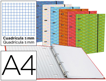 CARPETA CON RECAMBIO LIDERPAPEL A4 CUADRO 5MM FORRADA 4 ANILLAS 20MM