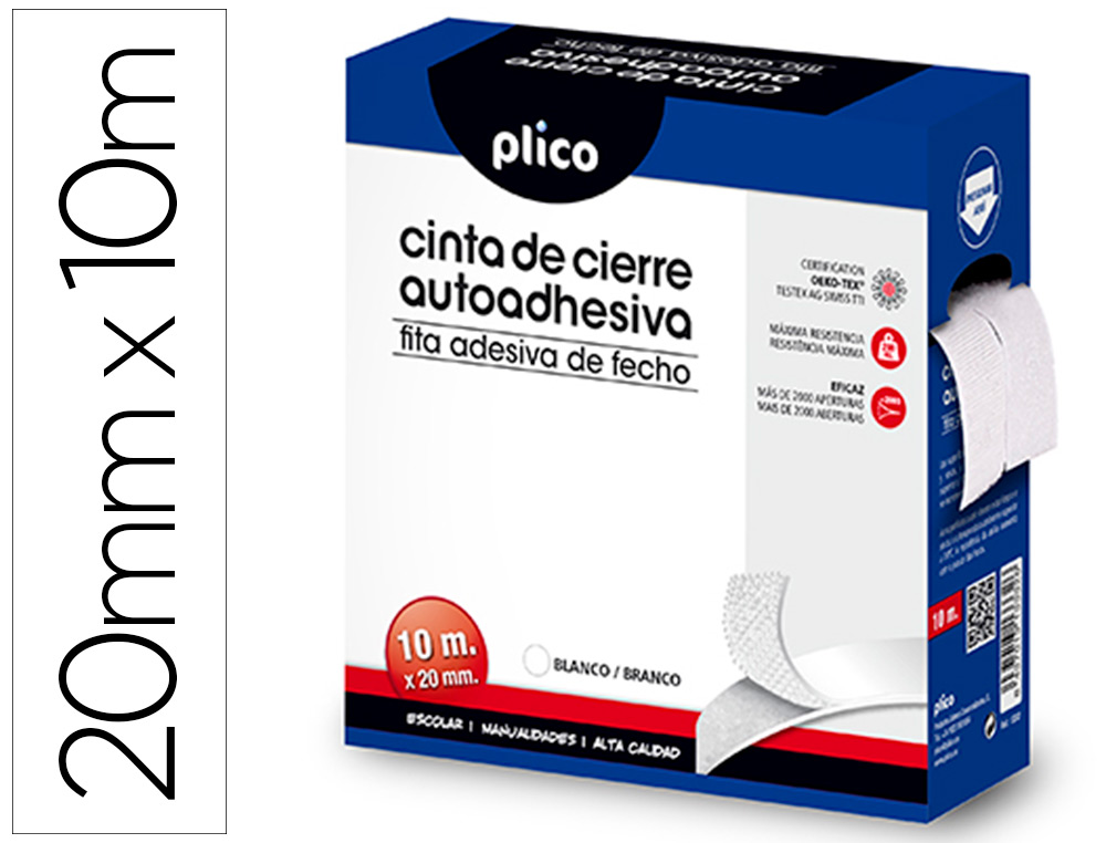 CINTA DE CIERRE ADHESIVA PLICO VELCRO BLANCO 20MM X 10M