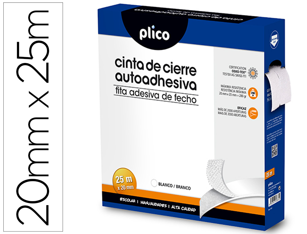 CINTA DE CIERRE ADHESIVA PLICO VELCRO BLANCO 20MM X 25M