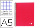 [BJ26] CUADERNO ESPIRAL LIDERPAPEL A5 MICRO PAPERCOAT TAPA FORRADA 140H 80 GR CUADRO5MM 5 BANDAS 6 TALADROS ROJO