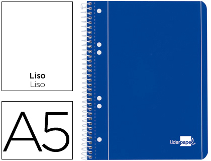 CUADERNO ESPIRAL LIDERPAPEL A5 MICRO SERIE AZUL TAPA BLANDA 80H 80 GR LISO 6TALADROS AZUL