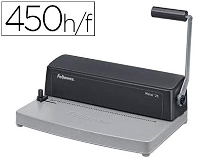 ENCUADERNADORA PARA ESPIRAL FELLOWES METAL 25 PERFORA 10 HOJAS TAMAÑO A4 ENCUADERNA HASTA 450 HOJAS PASO 5:1