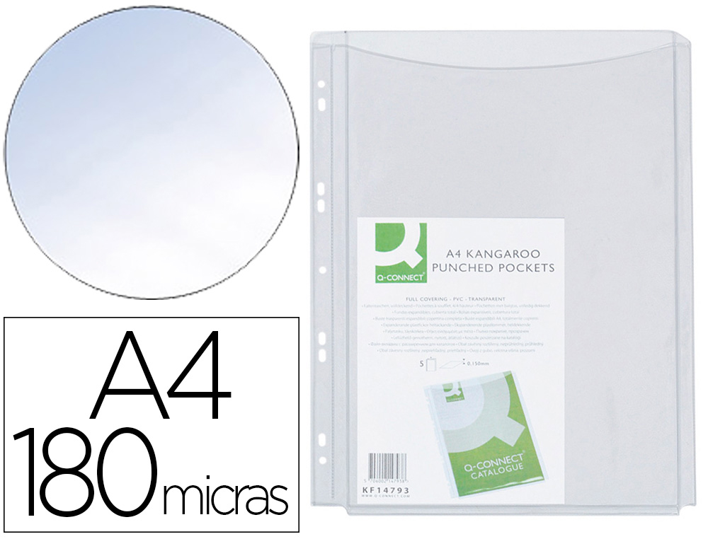 FUNDA MULTITALADRO Q-CONNECT CON FUELLE DIN A4 PVC 180 MICRAS - BOLSA DE 5