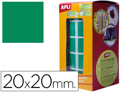 GOMETS AUTOADHESIVOS CUADRADAS 20X20 MM VERDE ROLLO DE 1770 UNIDADES