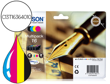 INK-JET EPSON 16XL MULTIPACK WORKFORCE WF-2010W WF-2510WF WF-2520NF WF-2530WF WF-2540WF NEGRO AMARILLO CIAN Y MAGENTA