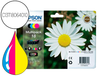 INK-JET EPSON MULTIPACK T18 NEGRO AMARILLO CYAN Y MAGENTA XP-102 PX-202 PX-205XP-305 XP-405