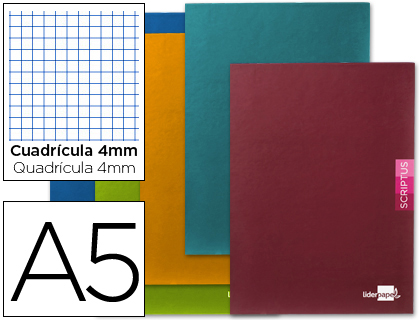 LIBRETA LIDERPAPEL SCRIPTUS A5 PLUS 48 HOJ.90G/M2 CUADRO 4MM CON MARGEN