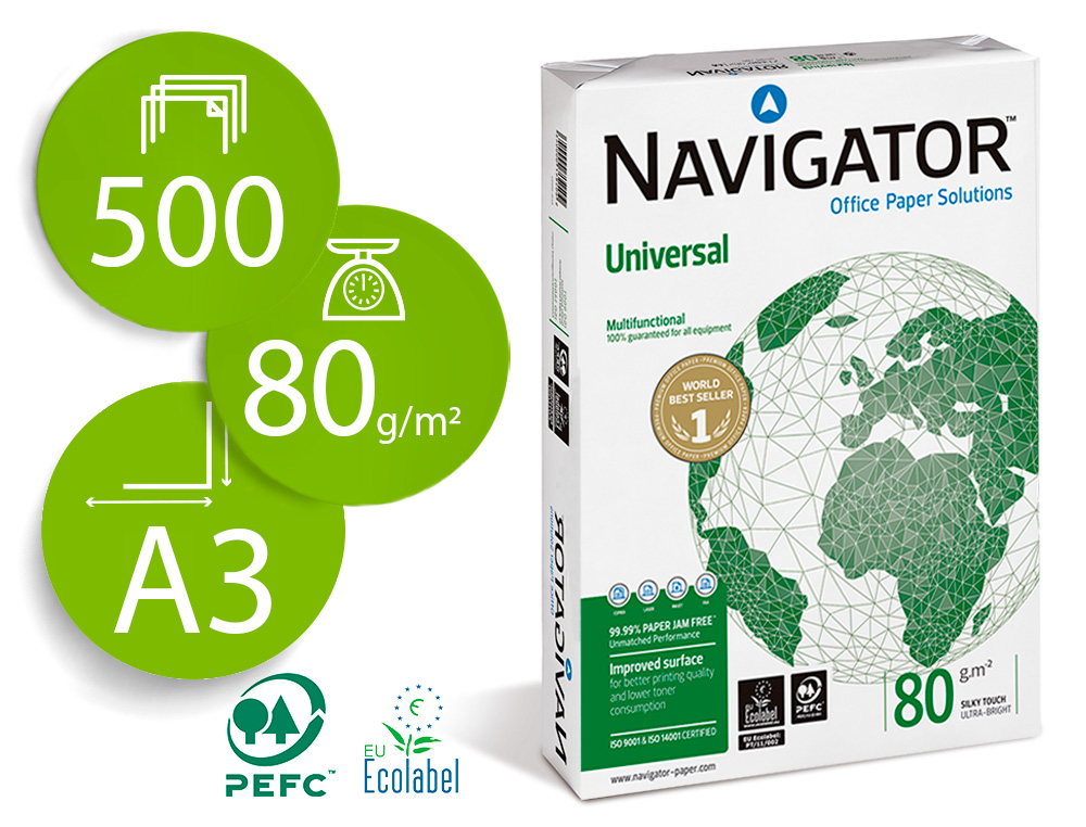 PAPEL FOTOCOPIADORA NAVIGATOR DIN A3 80 GRAMOS PAPEL MULTIUSO INK-JET Y LASER-PAQUETE DE 500 HOJAS