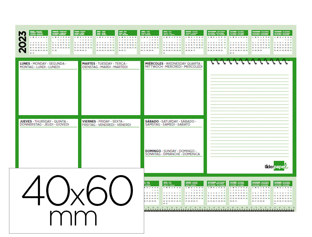 PLANNING SOBREMESA SEMANAL LIDERPAPEL 40X60 CM 80 GR 60 HOJAS 2019-2020