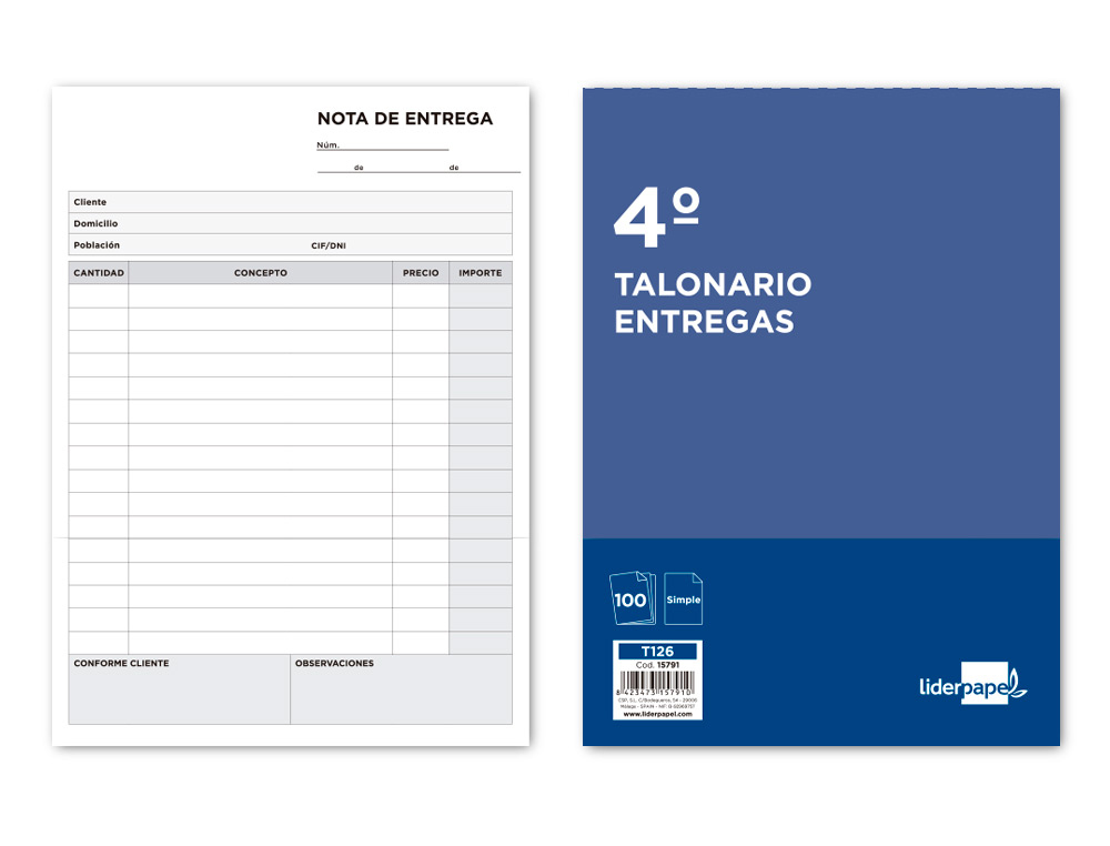 TALONARIO LIDERPAPEL ENTREGAS CUARTO ORIGINAL T126