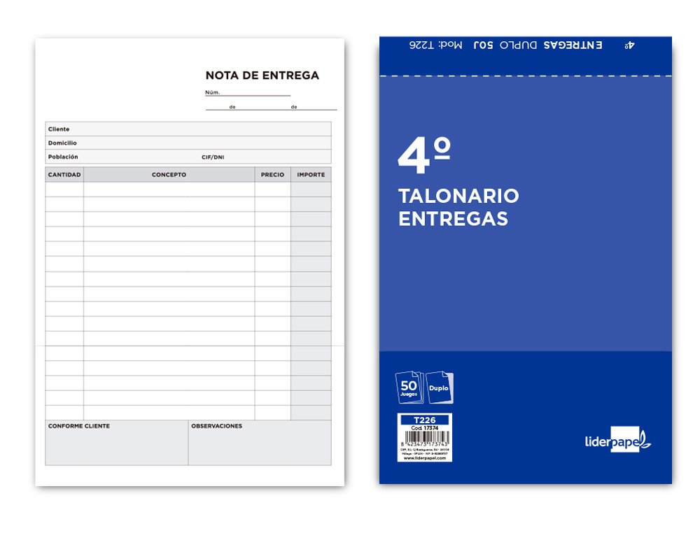 TALONARIO LIDERPAPEL ENTREGAS CUARTO ORIGINAL Y COPIA T226