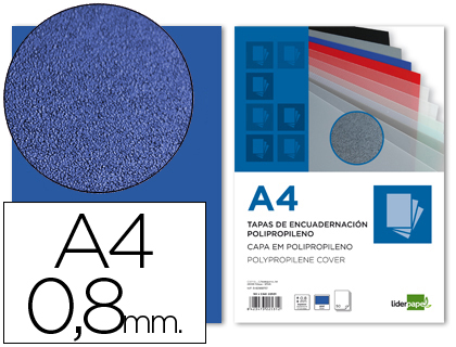 TAPA ENCUADERNACION LIDERPAPEL POLIPROPILENO A4 0.8MM AZUL OPACO PAQUETE DE 50UNIDADES