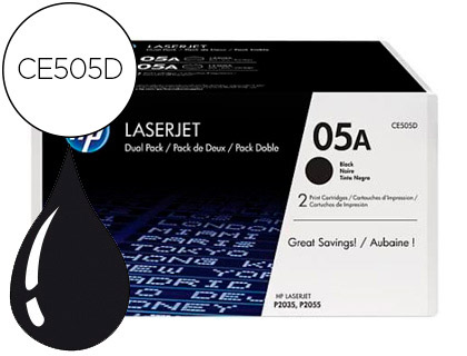 TONER HP 05A LASERJET P2033 / 2035 / 2036 / 2037 / 2054 / 2055 / 2056 / 2057 NEGRO PACK DE 2 UNIDADES 2.300 PAG