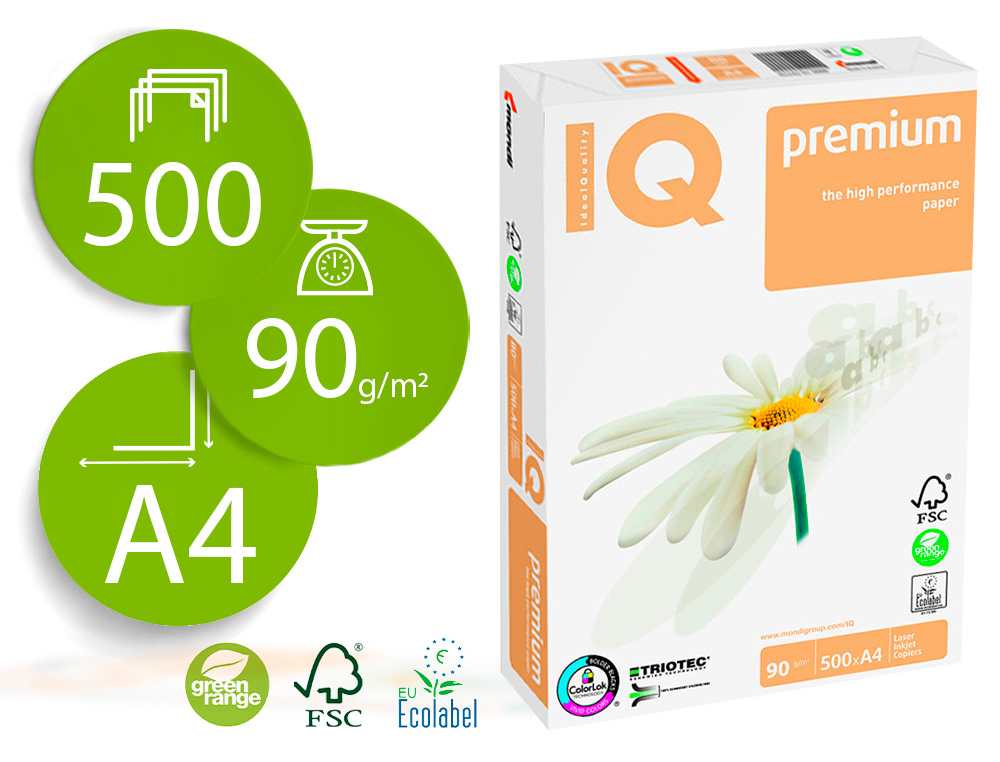 PAPEL FOTOCOPIADORA IQ PREMIUM DIN A4 90 GRAMOS PAQUETE DE 500 HOJAS