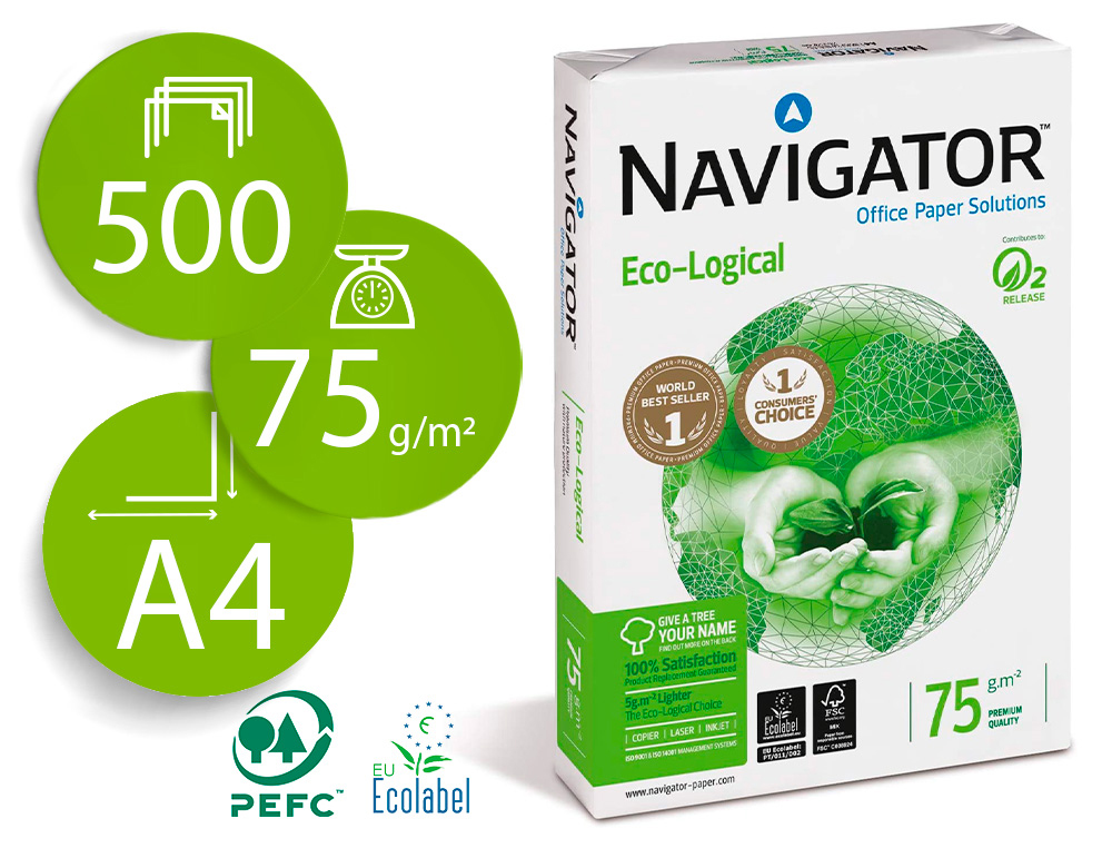 PAPEL FOTOCOPIADORA NAVIGATOR ECO LOGICAL DIN A4 75 GRAMOS -PAQUETE DE 500 HOJAS