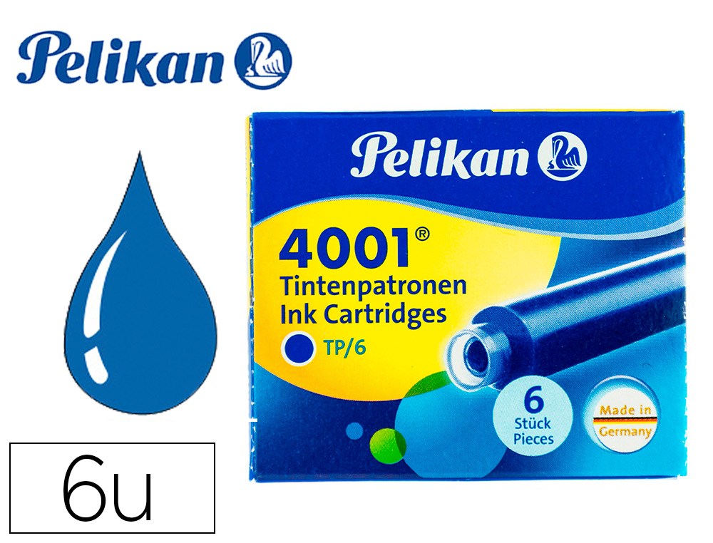 TINTA PARA PLUMAS PELIKAN AZUL REAL -CAJA 6 CARTUCHOS