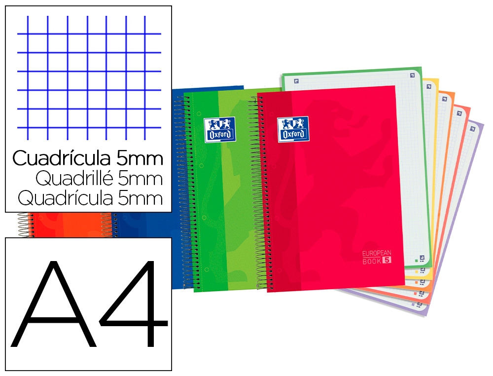 CUADERNO ESPIRAL OXFORD TAPA EXTRADURA OPTIK PAPER MICROPERFORADO DIN A4 120 H 50% HOJAS GRATIS CUADROS 5 MM