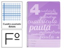 [BE38] CUADERNO ESPIRAL LIDERPAPEL FOLIO PAUTAGUIA TAPA PLASTICO 80H 80GR CUADRO PAUTADO 4MM CON MARGEN COLOR VIOLETA