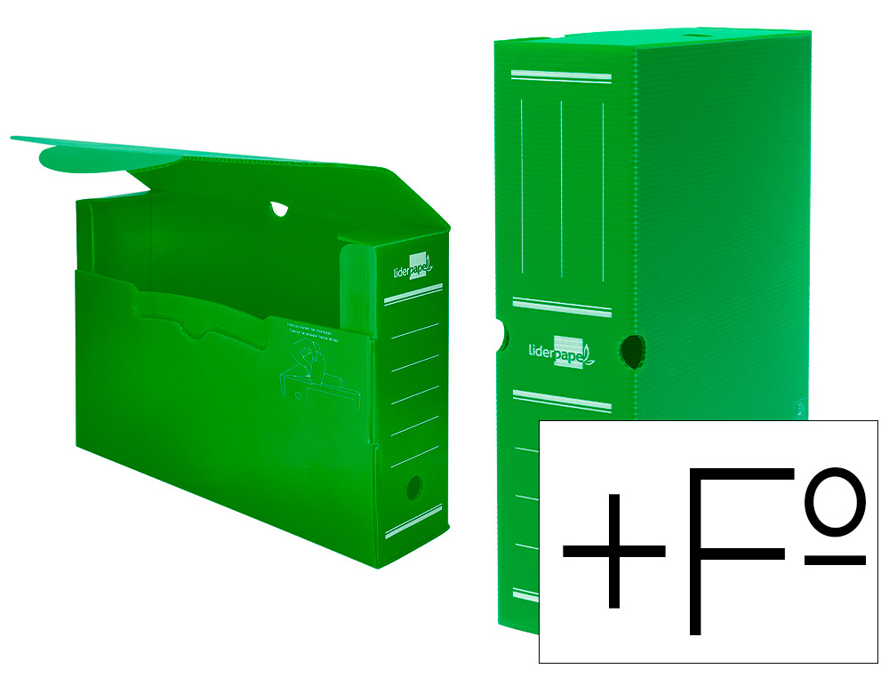 CAJA ARCHIVO DEFINITIVO PLASTICO LIDERPAPEL VERDE TAMAÑO 387X275X105 MM