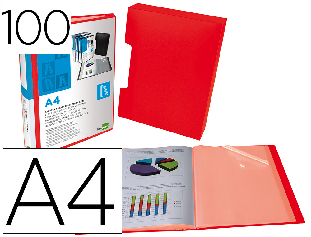 CARPETA LIDERPAPEL PERSONALIZA 100 FUNDAS POLIPROPILENODIN A4 ROJO TRANSLUCIDO CON CAJETIN