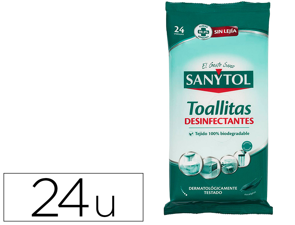 TOALLITA DESINFECTANTE SANYTOL BIODEGRADABLE PAQUETE DE 24 UNIDADES