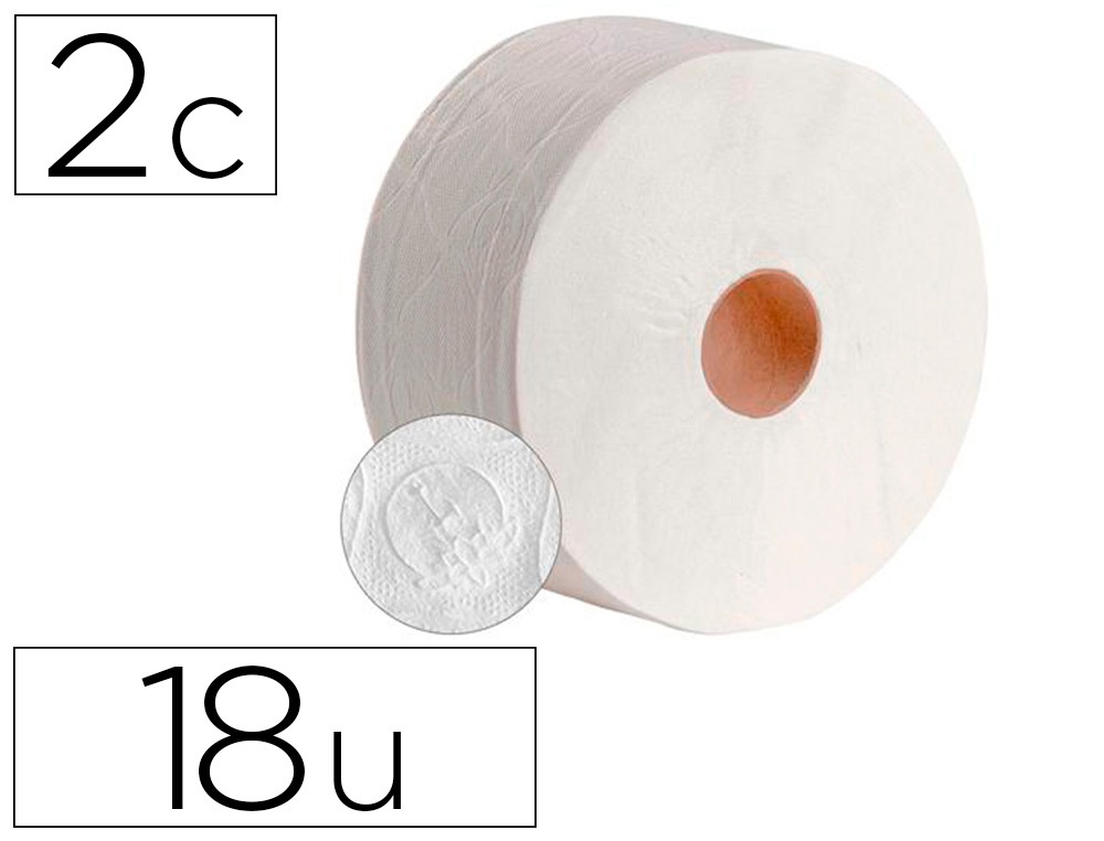 PAPEL HIGIENICO DAHI JUMBO 2 CAPAS CELULOSA BLANCA 140 MT MANDRIL 45 MM PACK DE 18 ROLLOS