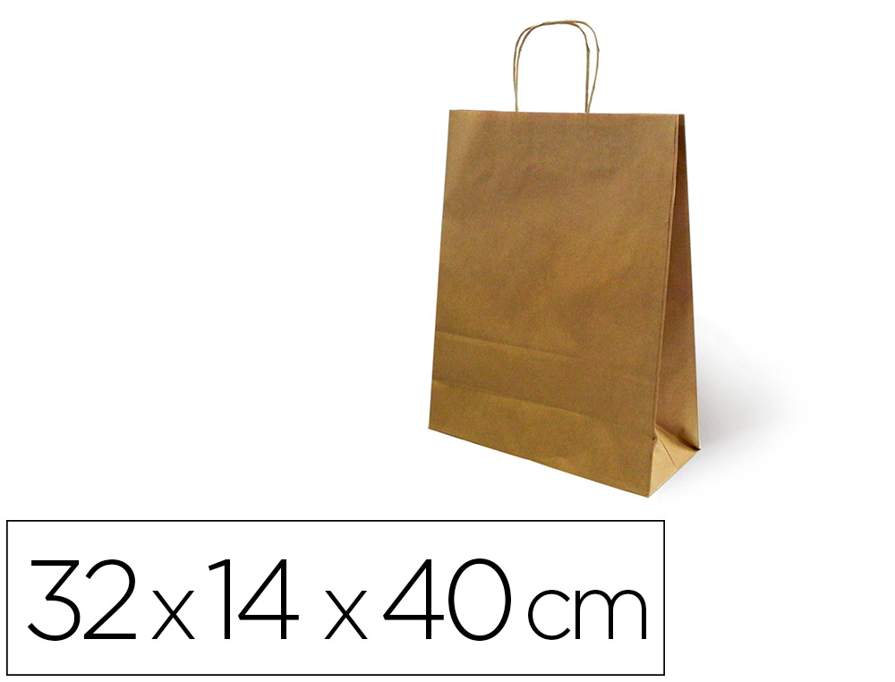 BOLSA DE PAPEL BASIKA KRAFT RECICLADO ASA RETORCIDA LISO NATURAL TAMAÑO \&quot;L\&quot; 320X140X400 MM