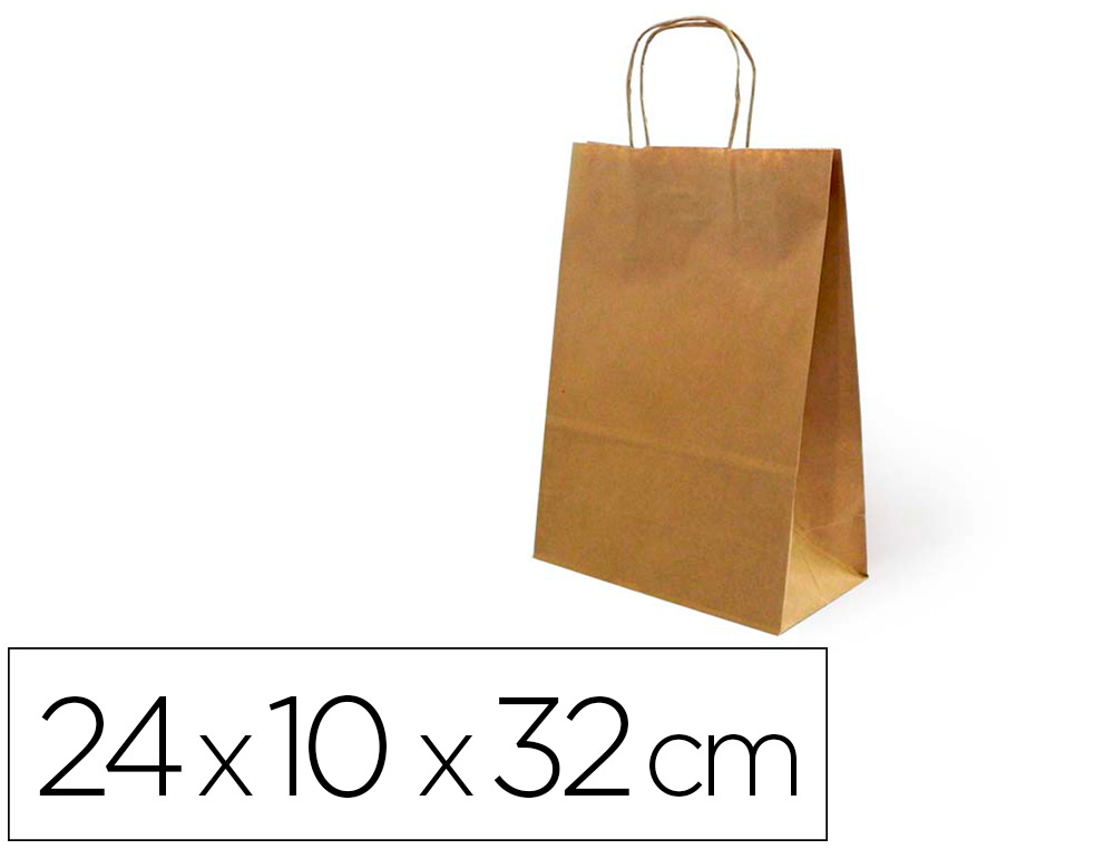 BOLSA DE PAPEL BASIKA KRAFT RECICLADO ASA RETORCIDA LISO NATURAL TAMAÑO \&quot;S\&quot; 240X100X320 MM