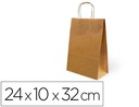 [02103008] BOLSA DE PAPEL BASIKA KRAFT RECICLADO ASA RETORCIDA LISO NATURAL TAMAÑO \&quot;S\&quot; 240X100X320 MM