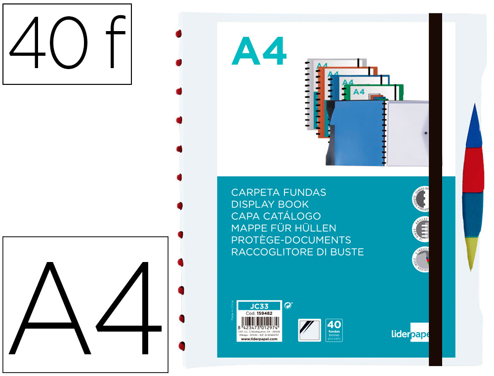 CARPETA LIDERPAPEL A4 CON 40 FUNDAS INTERCAMBIABLES 5 SEP SOBRE Y GOMILLA PORTADA Y LOMOPERSONALIZABLE TRANSPARENTE