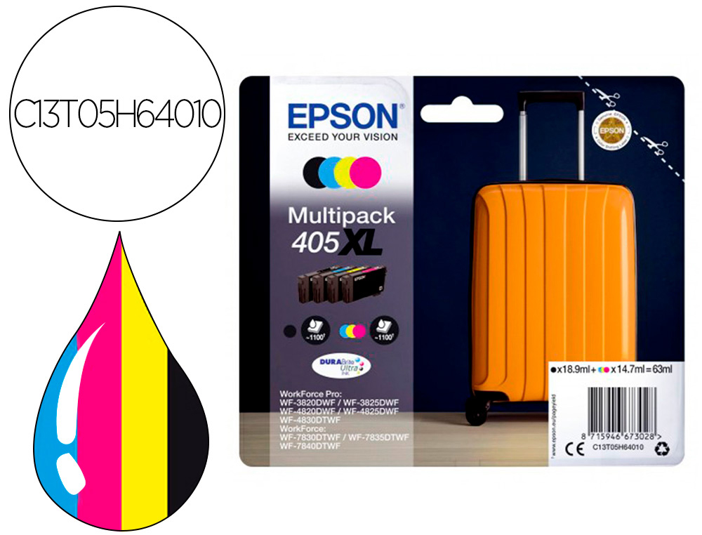 INK-JET EPSON 405 XL WF-3820DWF / WF-4820DWF / WF-7830DTWF / WF-7840DTWF ALTA CAPACIDAD PACK DE 4