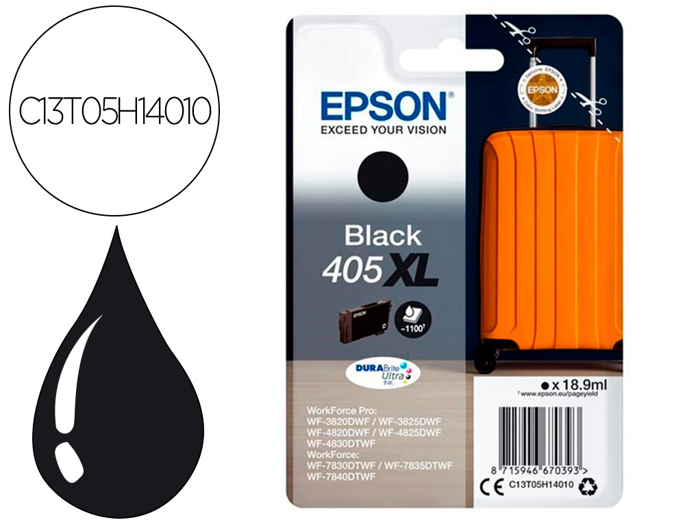 INK-JET EPSON 405 XL WF-3820DWF / WF-4820DWF / WF-7830DTWF / WF-7840DTWF ALTA CAPACIDAD NEGRO