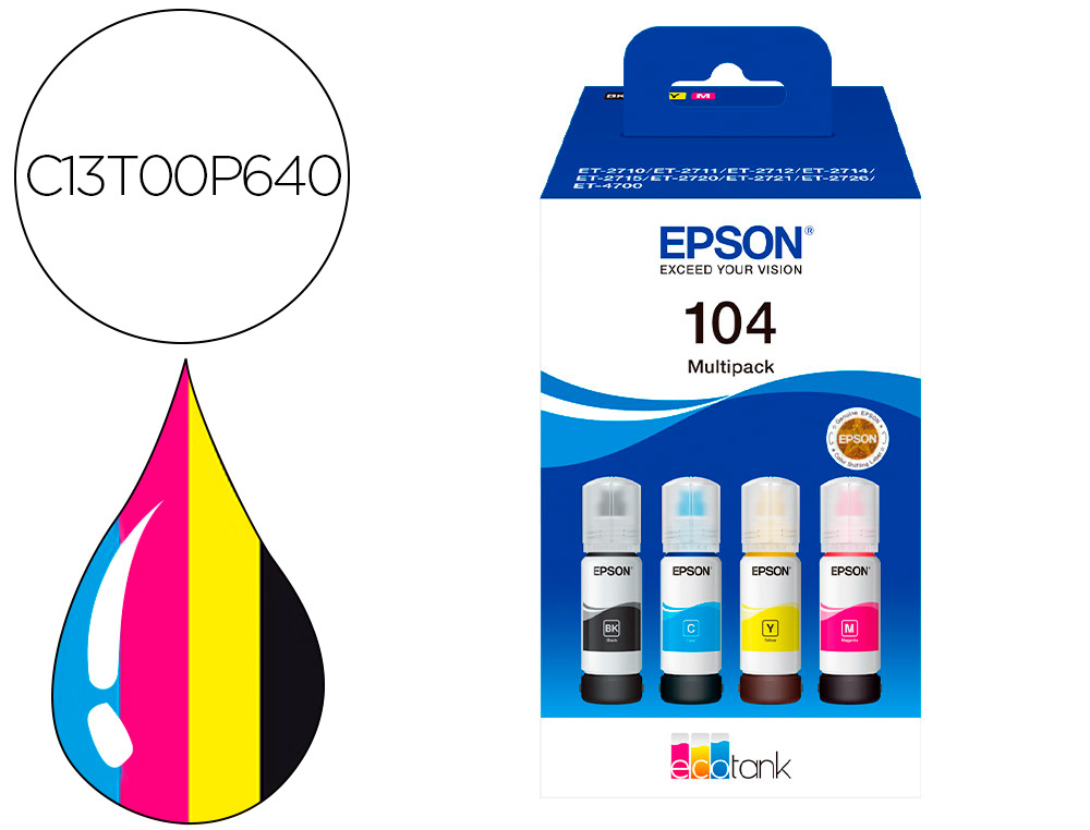 INK-JET EPSON /104 4 CLR MULTIPACK (BK / C / M / Y)/ECOTANK ET-2710 / ET-2711 / ET-2712 / ET-2714 / ET-2715