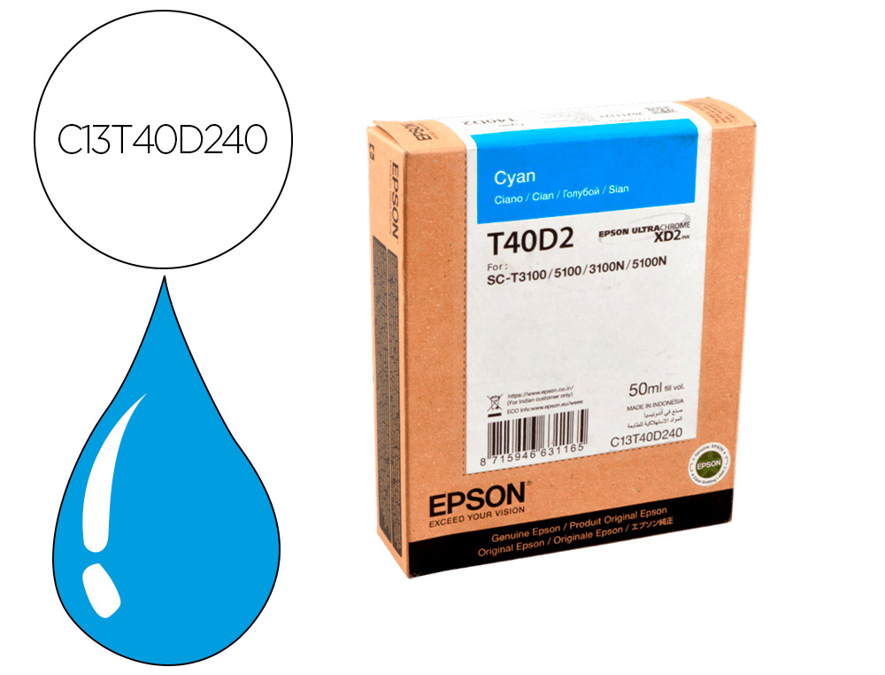 INK-JET EPSON ULTRACHROME XD2 CIAN T40D240 SC-T3100 / SC-T5100 50 ML