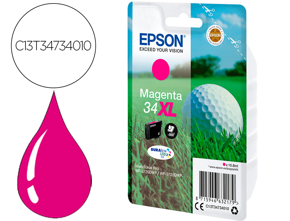 INK-JET EPSON SINGLEPACK MAGENTA 34XL DURABRITE ULTRA INK