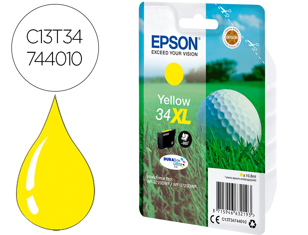 INK-JET EPSON SINGLEPACK AMARILLO 34XL DURABRITE ULTRA INK