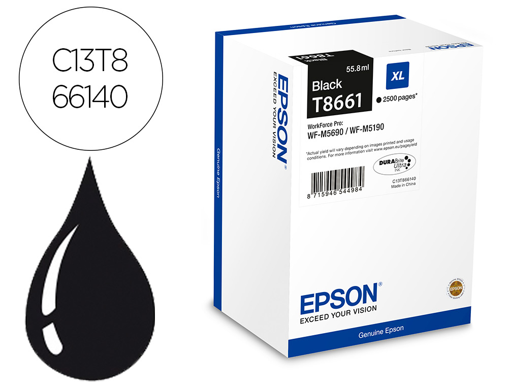 INK-JET EPSON T8661 NEGRO XL WF-M5190DW/M5690DWF