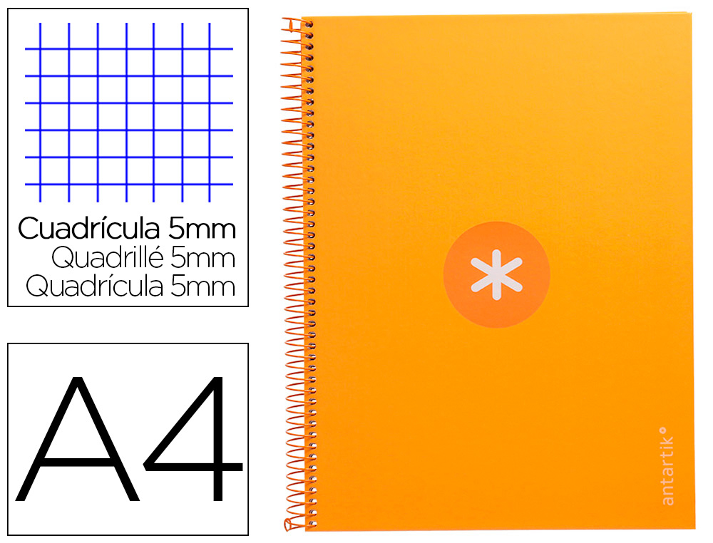 CUADERNO ESPIRAL LIDERPAPEL A4 MICRO ANTARTIK TAPA FORRADA 80H 90 GR CUADRO 5MM 1 BANDA 4 TALADROS MOSTAZA