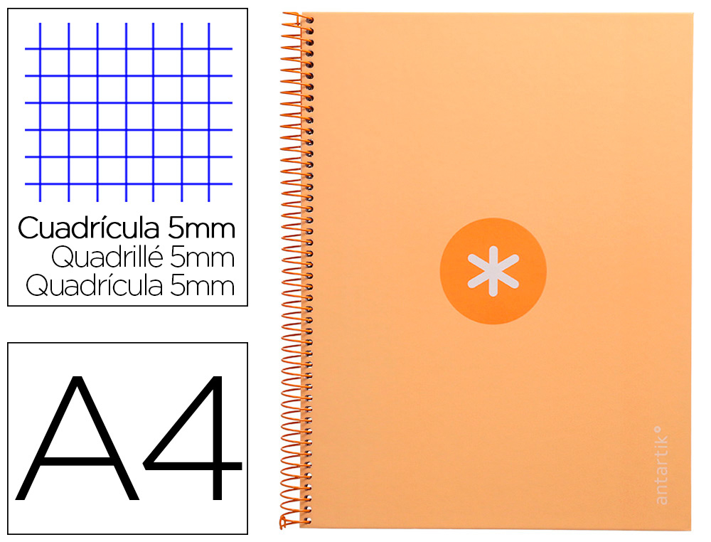 CUADERNO ESPIRAL LIDERPAPEL A4 MICRO ANTARTIK TAPA FORRADA 80H 90 GR CUADRO 5MM 1 BANDA 4 TALADROS AMARILLO CL