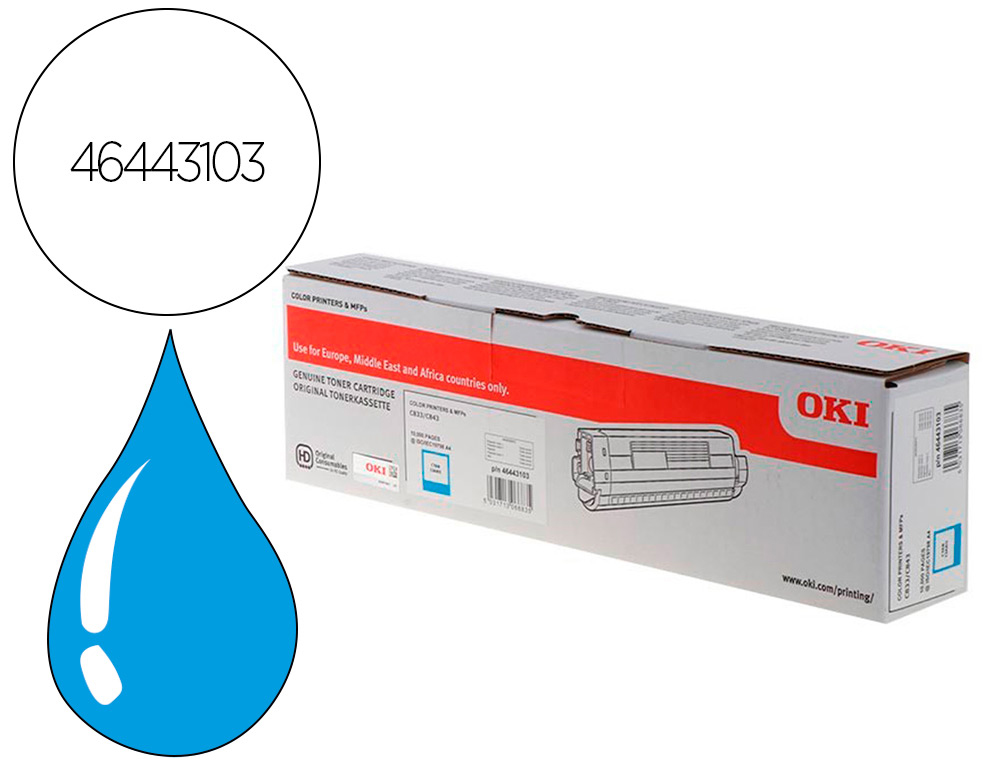 TONER OKI LASER 46443103 C833 / C843 CIAN 10000 PAGINAS