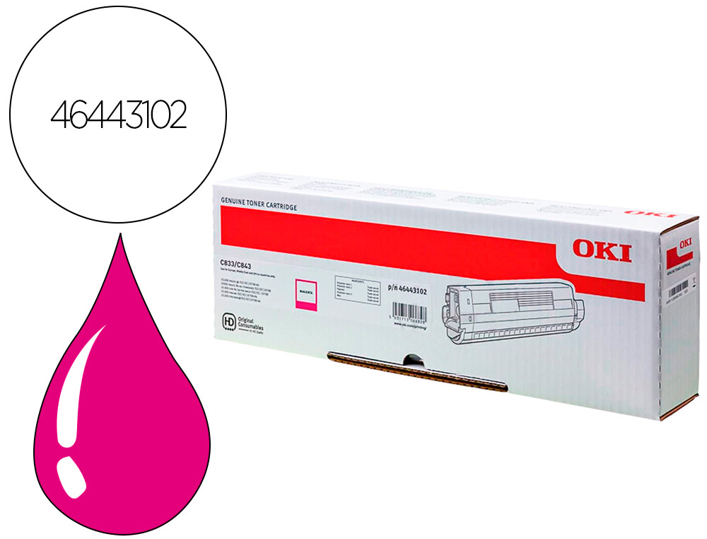 TONER OKI LASER 46443102 C833 / C843 MAGENTA 10000 PAGINAS