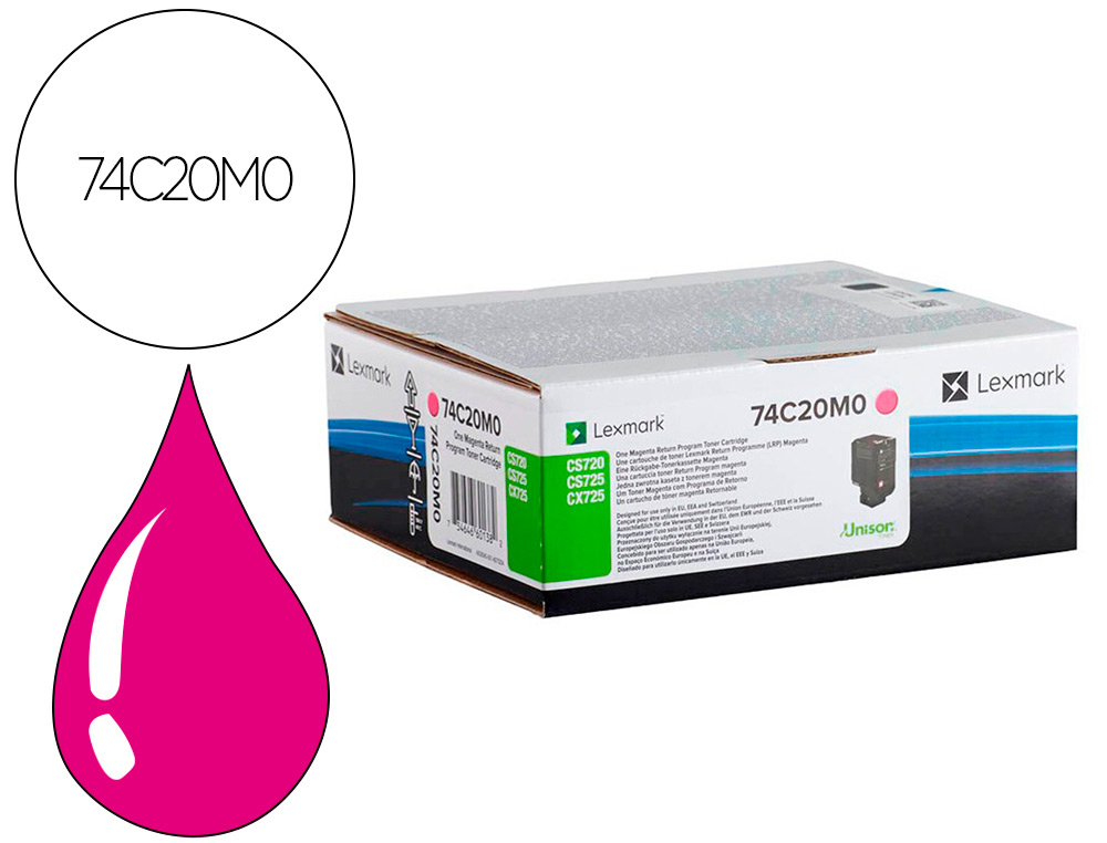 TONER LEXMARK LASER 74C20M0 CX725DE / CS720DE / CS725DE MAGENTA 3000 PAGINAS