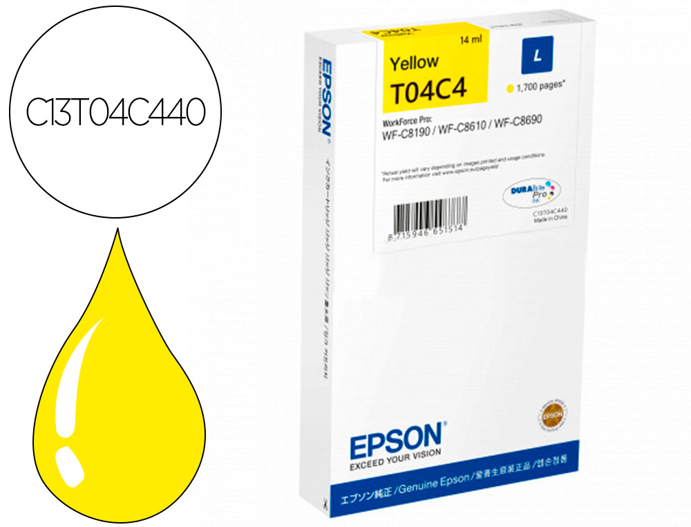 INK-JET EPSON T04C4 AMARILLO 1700 PAGINAS