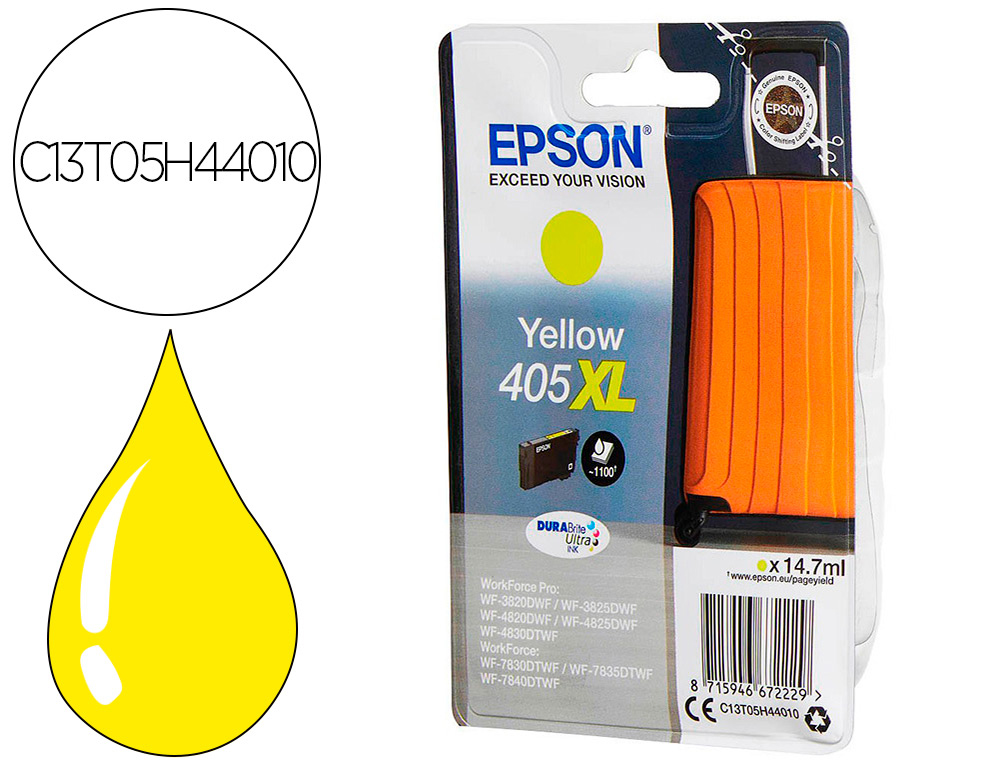 INK-JET EPSON 405 XL WF-3820DWF / WF-4820DWF / WF-7830DTWF / WF-7840DTWF ALTA CAPACIDAD AMARILLO